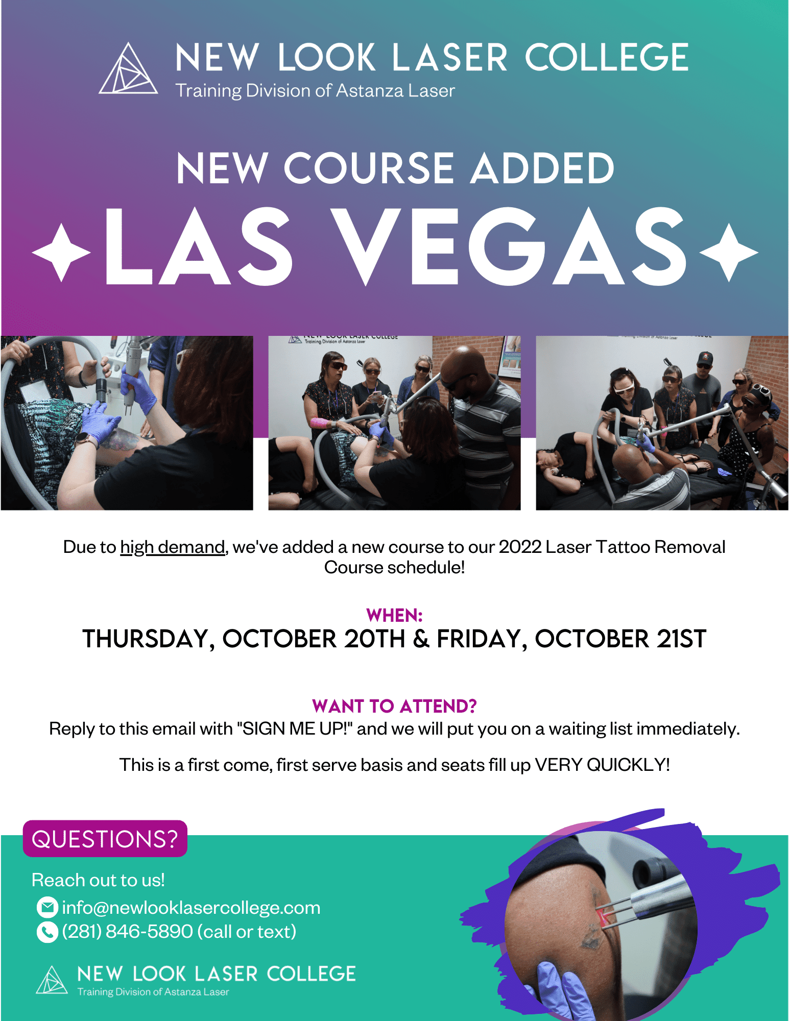 LAS VEGAS Added Course Announcement - EMAIL New Look Laser College Coming to Las Vegas October 20 - 21, 2022